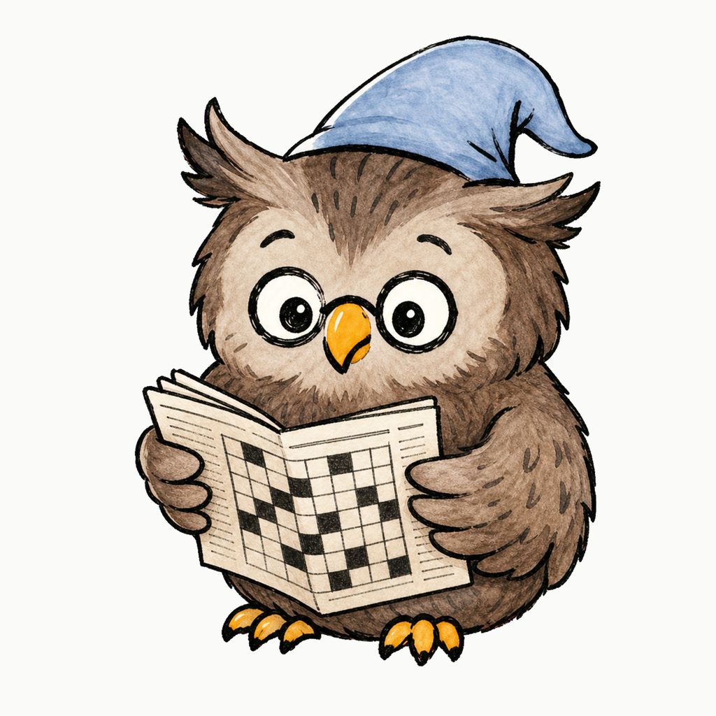 Pembroke Games CrossWheel icon showing an owl reading a crossword