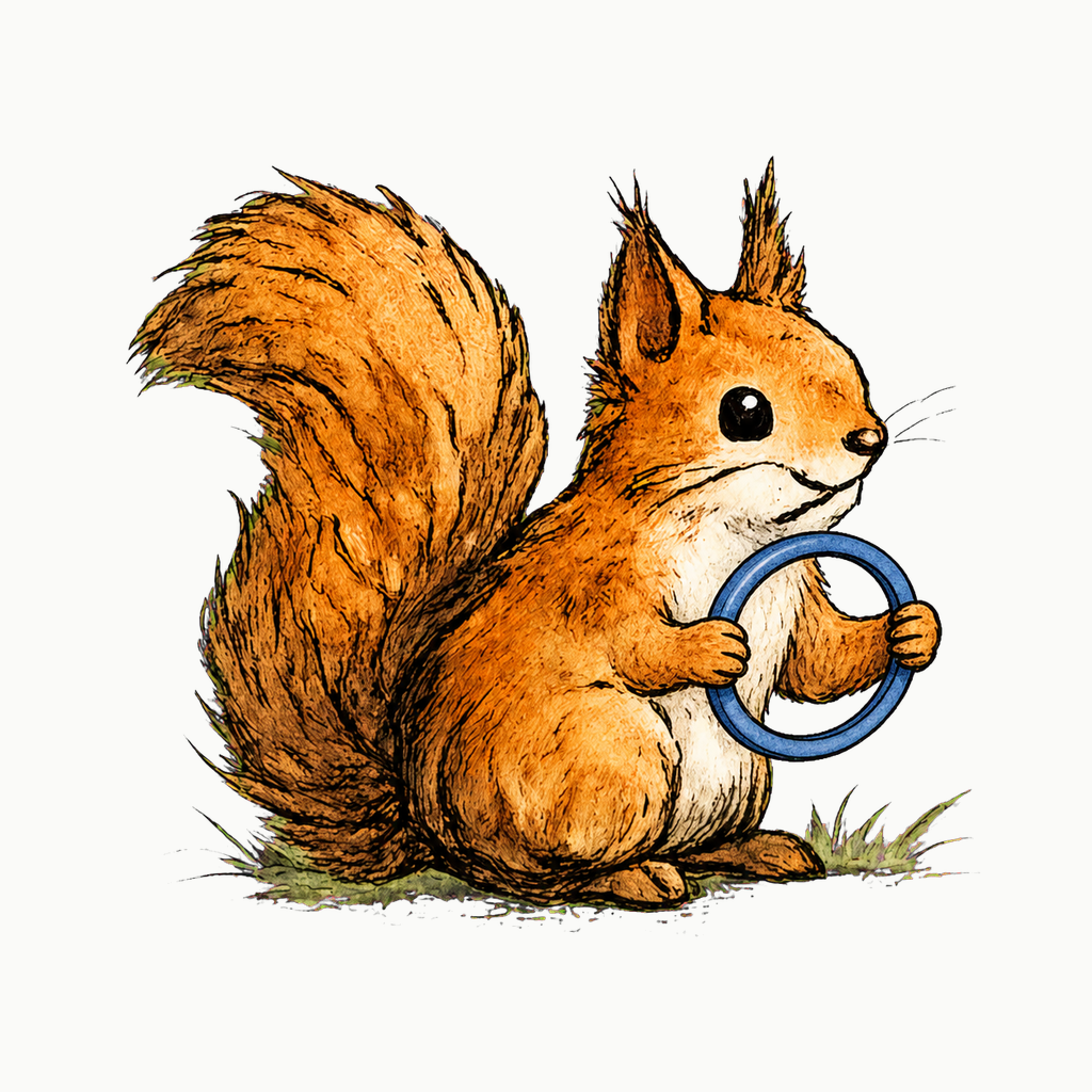Pembroke Games WordWheel icon showing a squirrel holding a blue hoop
